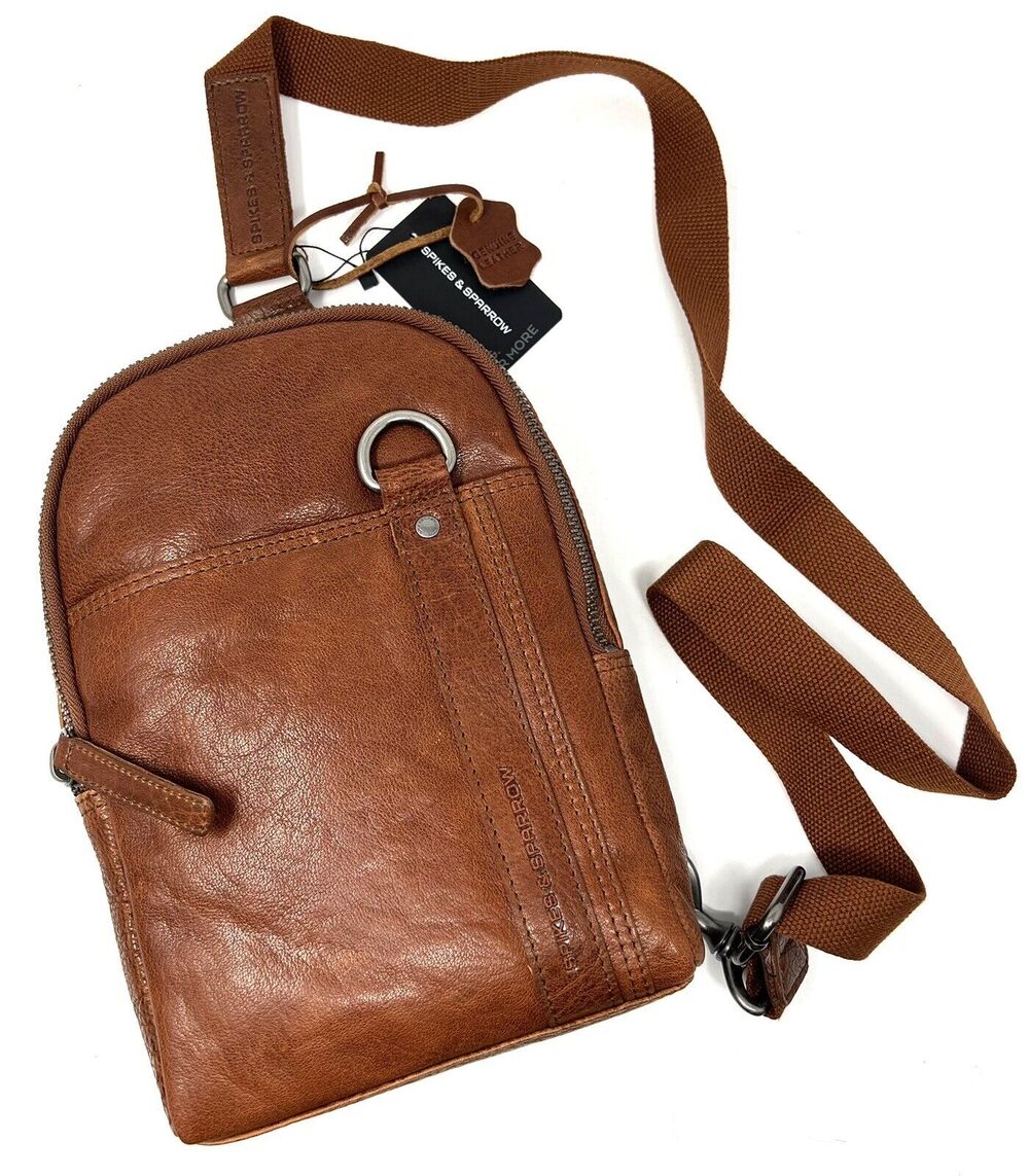 Spikes & Sparrow Leather Sling Bag SMALL ONE SHOULDER SLING BACKPACK Brandy Brn